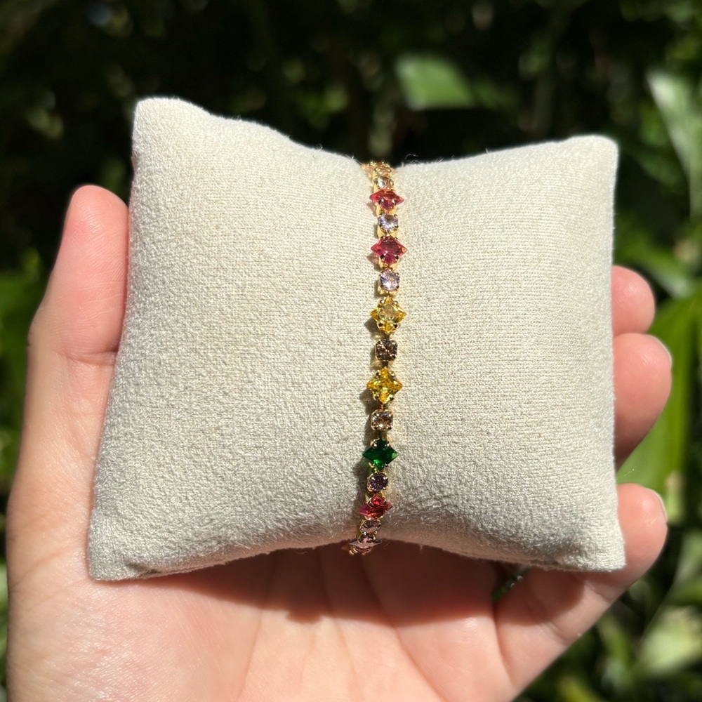 18K Gold Plated Stainless Steel Multi color Diamond Tennis Bracelet
